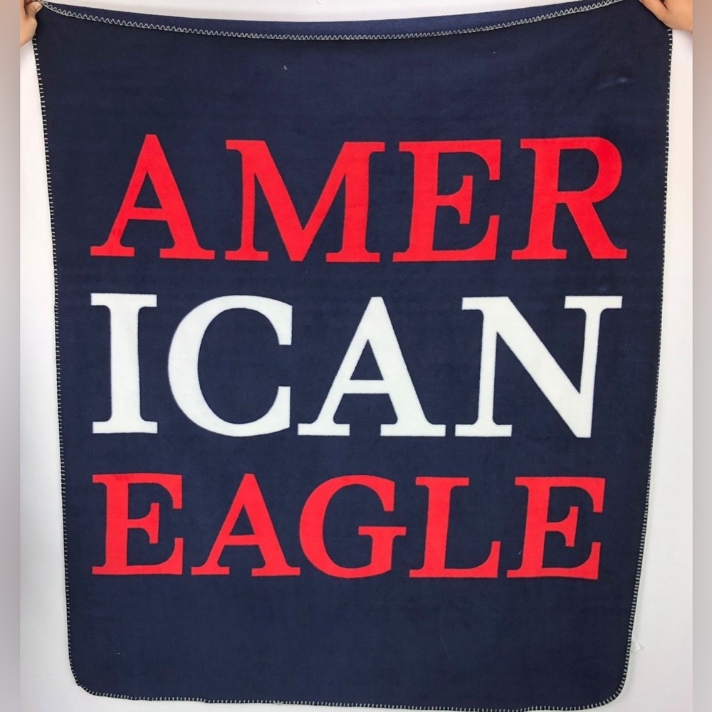 American Eagle Soft Fleece Throw Blanket - navy blue, logo all over - 50x60
